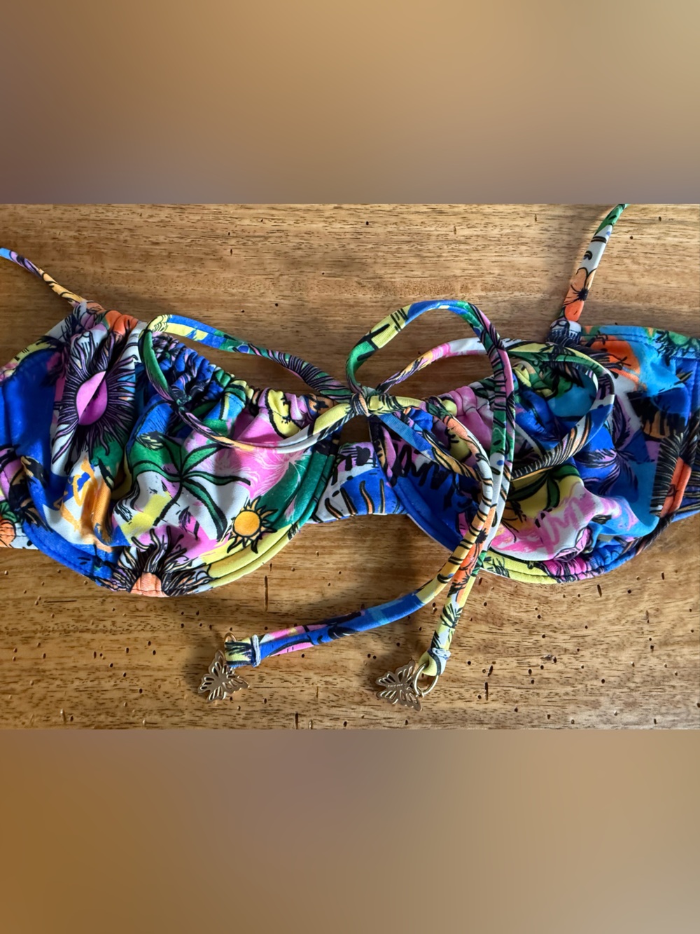 Kulani Kinis Sun and Moon Bikini Top in Blue and Pink